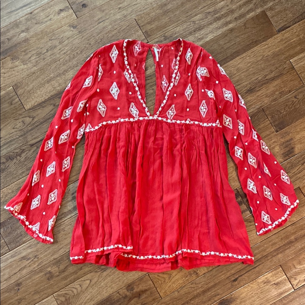 Free People Red Bohemian Blouse